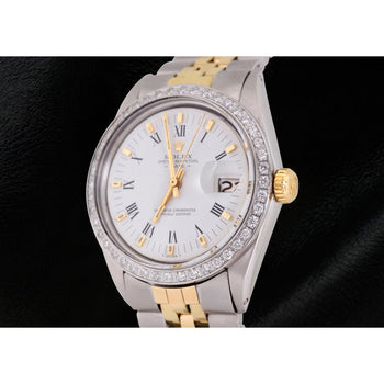 Rolex Date Men Watch Roman Dial Diamond Bezel Two Tone-Jubilee
