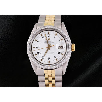 Rolex Date Men Watch Roman Dial Diamond Bezel Two Tone Jubilee1