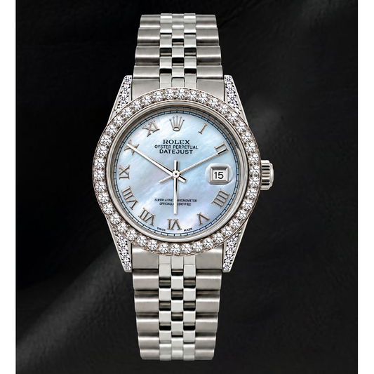 Rolex Datejust 16200 36mm Blue Mother of Pearl Roman Dial Stainless Steel Watch