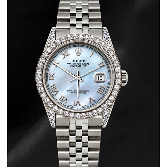 Rolex Datejust 16200 36mm Blue Mother of Pearl Roman Dial Stainless Steel Watch