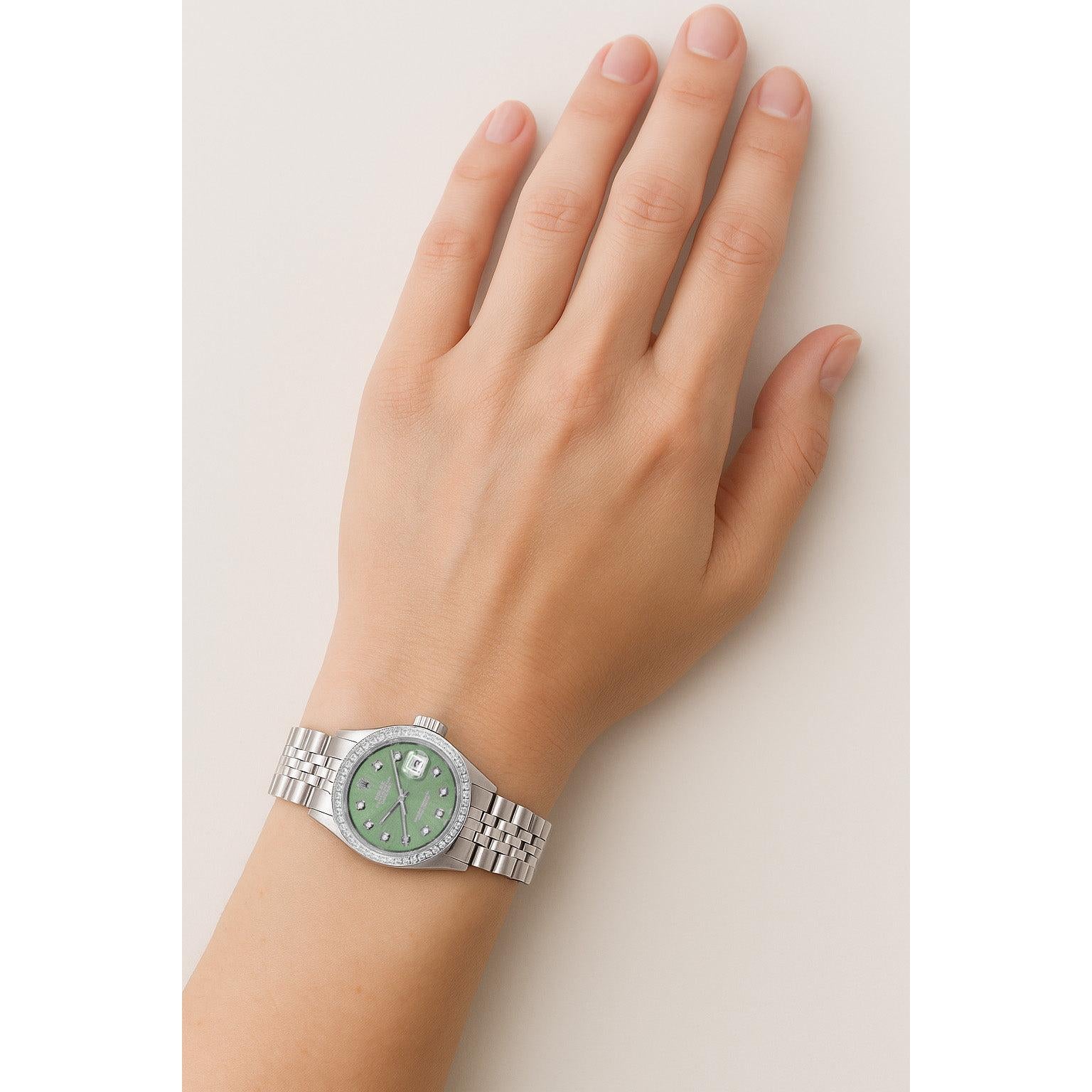 Rolex Datejust 26 mm Olive Green Diamond Dial Stainless Steel Watch