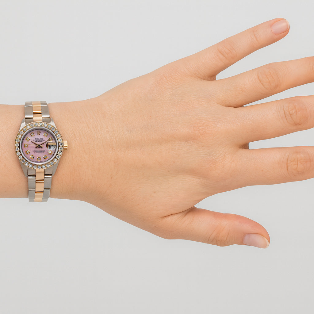 Rolex Datejust 26 mm Pink Mother Of Pearl Natural Earth Mined Diamond Dial Two Tone Oyster Bracelet Watch