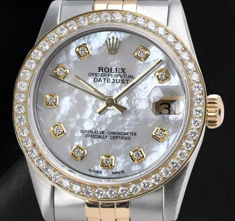 Rolex Datejust 31 mm White Mother Of Pearl Diamond Dial Two Tone Watch