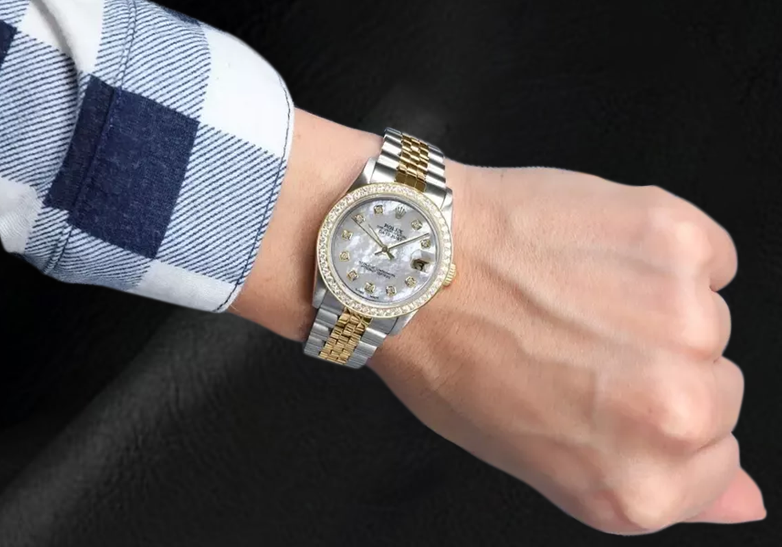 Rolex Datejust 31 mm White Mother Of Pearl Diamond Dial Two Tone Watch