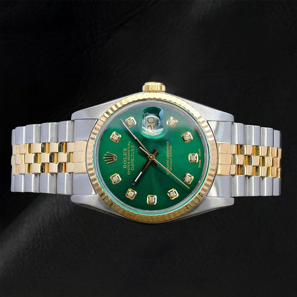 Rolex Datejust 36 mm Green Diamond Dial Two Tone Watch