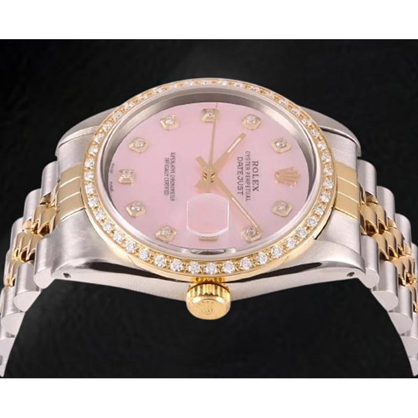 Rolex Datejust 36 mm Pink Mother Of Pearl Diamond Dial Two Tone Watch