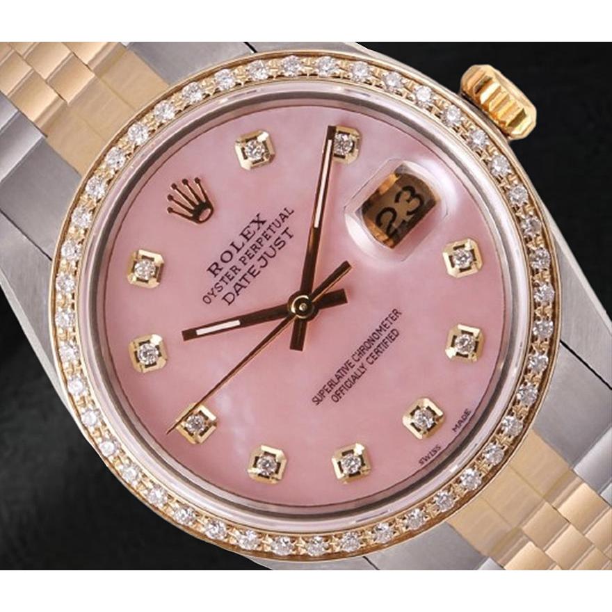 Rolex Datejust 36 mm Pink Mother Of Pearl Diamond Dial Two Tone Watch