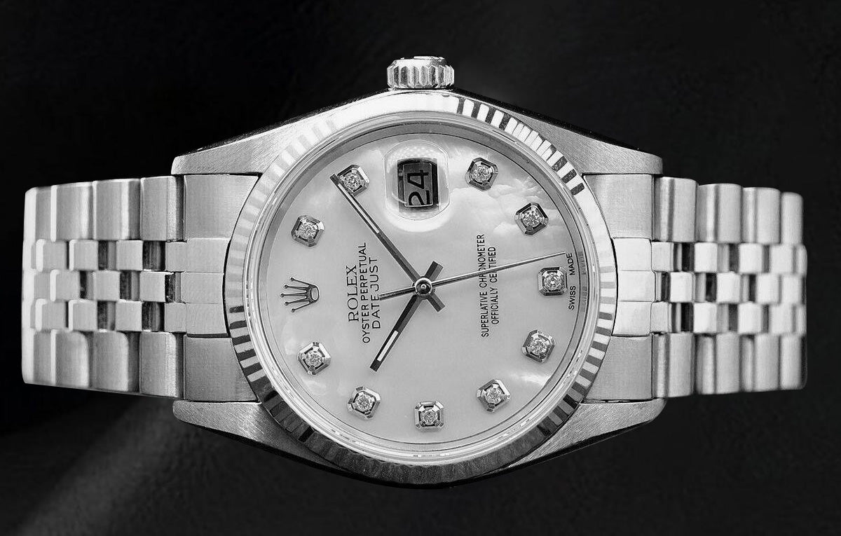 Rolex Datejust 36 mm White Mother Of Pearl Diamond Dial Stainless Steel Watch