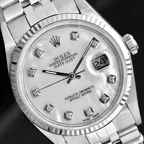 Rolex Datejust 36 mm White Mother Of Pearl Diamond Dial Stainless Steel Watch