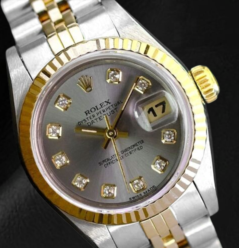 Rolex Datejust Gray Diamond Dial 26 mm Two Tone Ladies Watch