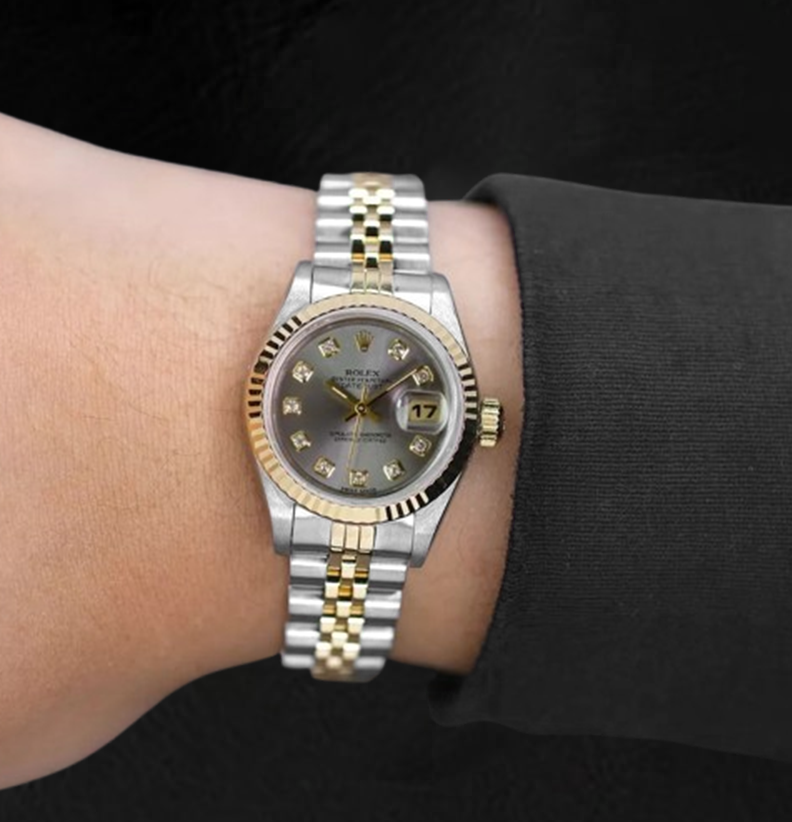 Rolex Datejust Gray Diamond Dial 26 mm Two Tone Ladies Watch
