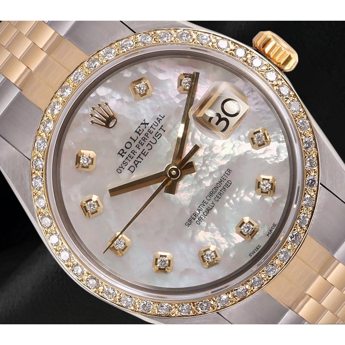Rolex Datejust Men Watch Mother Of Pearl Diamond Dial Two Tone QUICK SET
