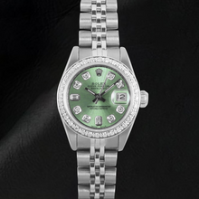 Rolex Datejust Olive Green Baguette Diamond 26 mm Stainless Steel Watch