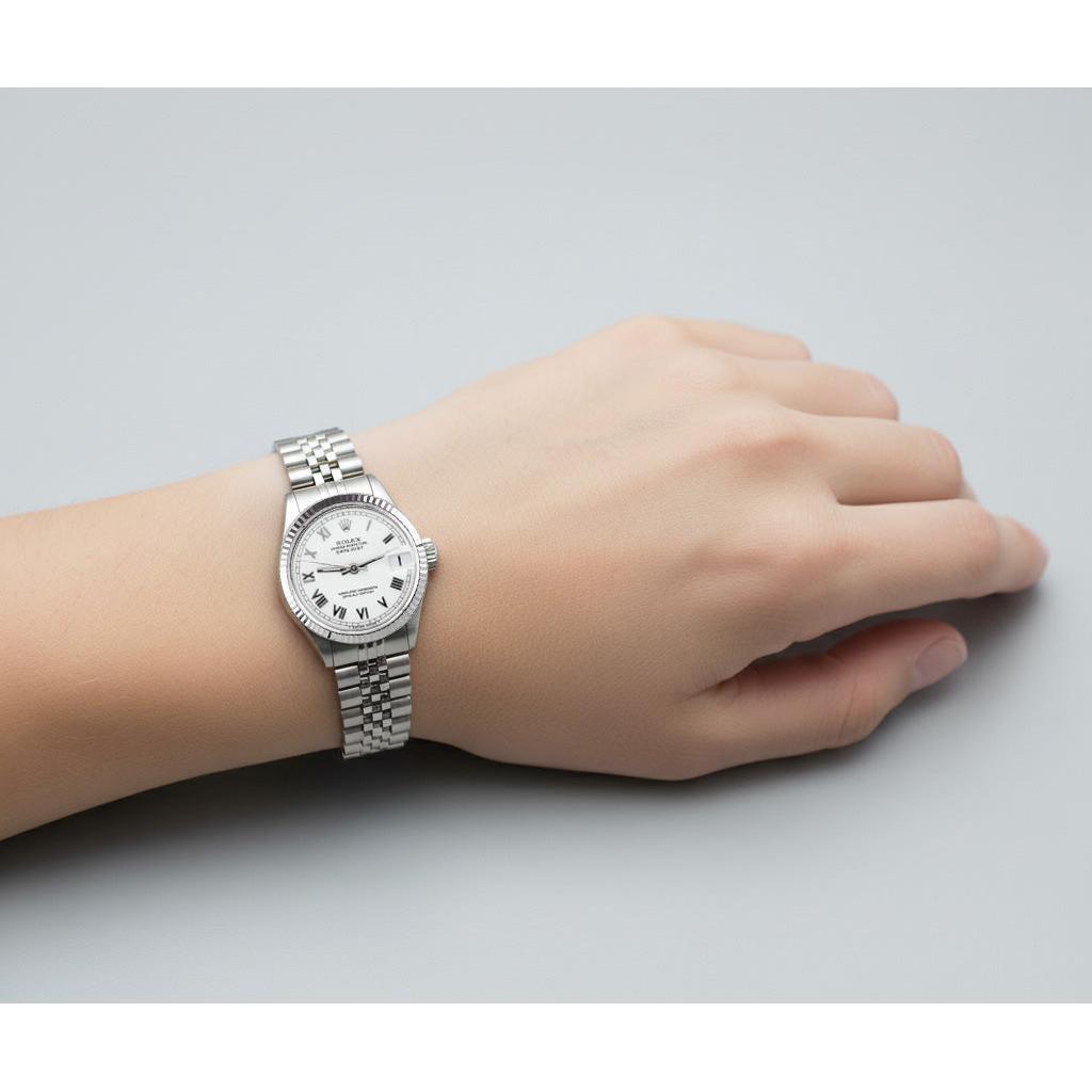 Rolex Datejust White Roman Dial Lady Watch Fluted Bezel Ss Jubilee P2