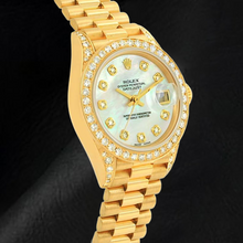 Rolex Datejust Year 2003 White Mother Of Pearl Diamond Dial 26 mm Yellow Gold Ladies Watch