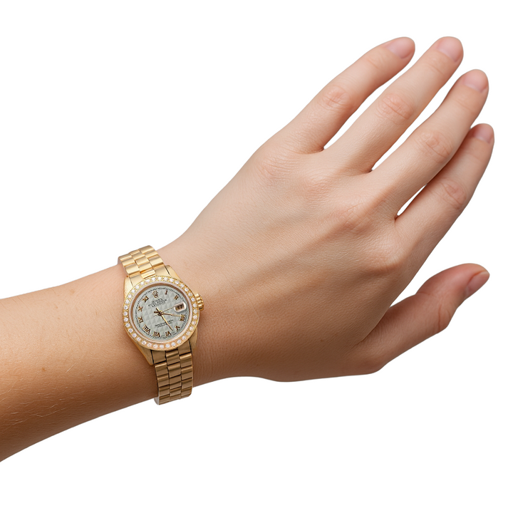 Rolex Dj Pyramid Roman Dial Natural Earth Mined Diamond Bezel Watch President Style G