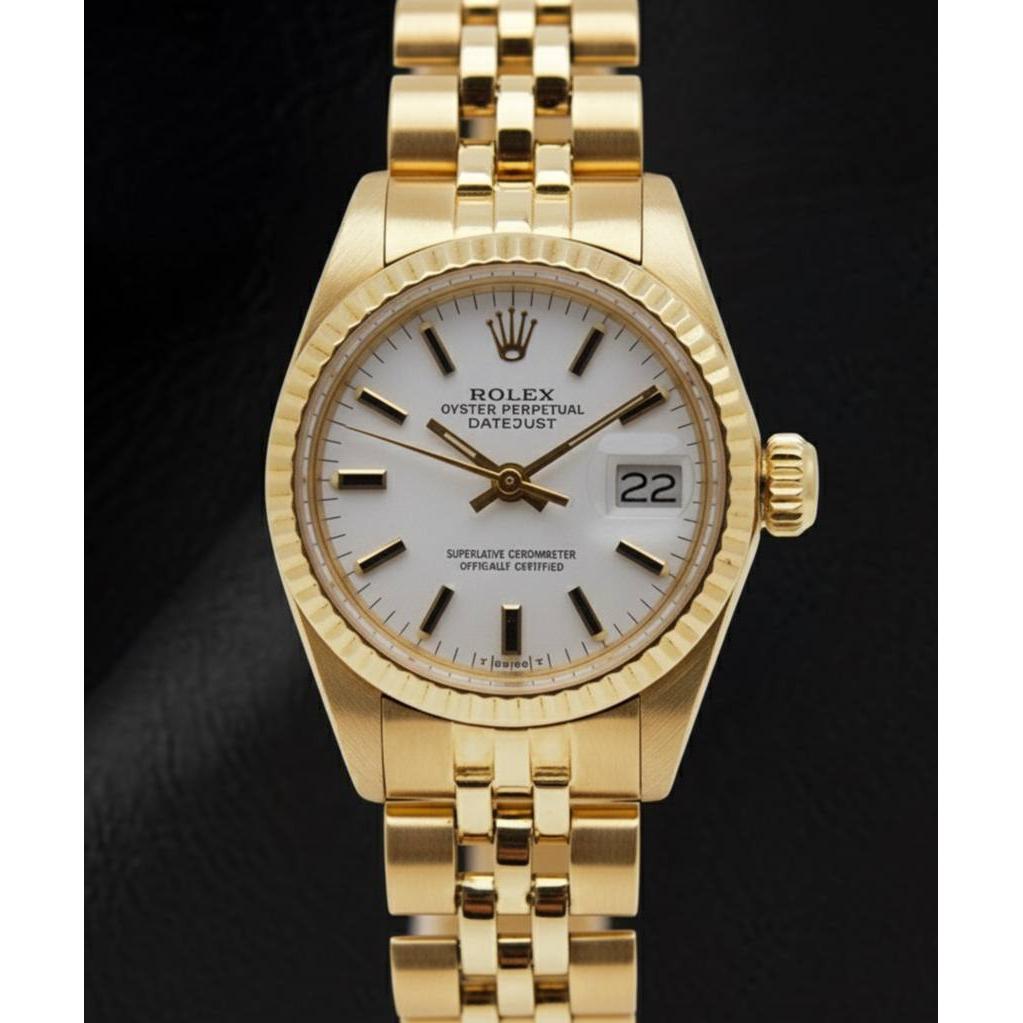 Rolex Lady-Datejust White Stick Dial President Style Bracelet Yellow Gold Watch