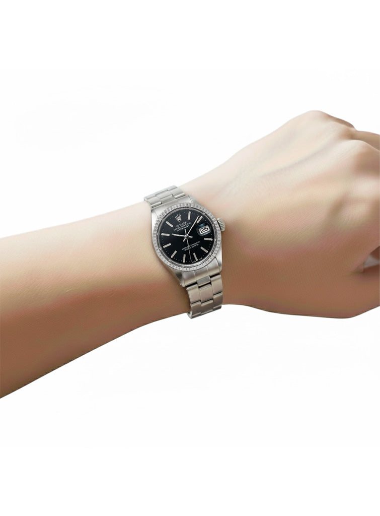 Rolex Lady Datejust Black Stick Dial 26 mm Staiinless Steel Watch