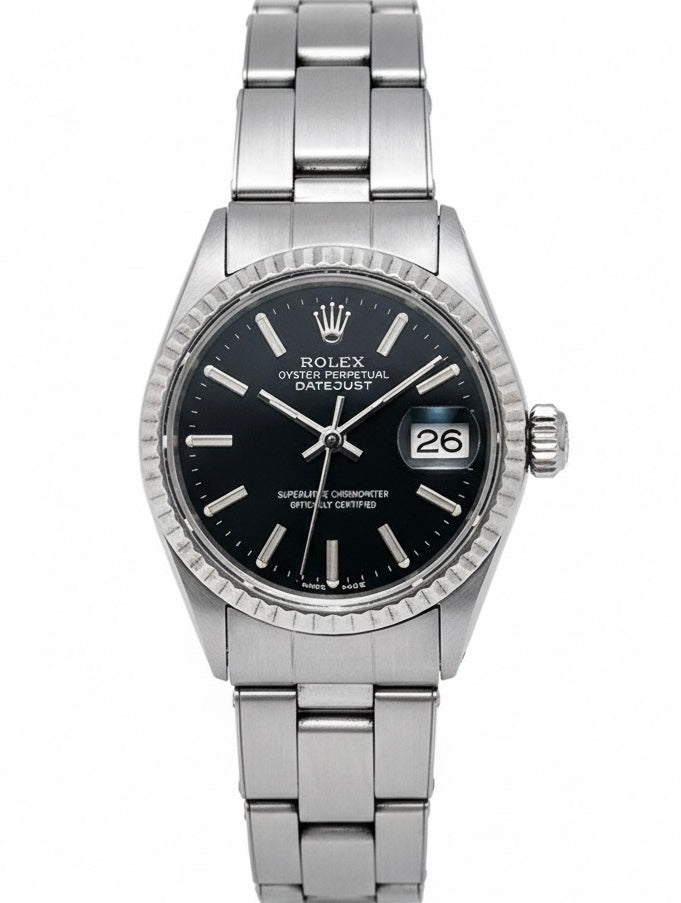 Rolex Lady Datejust Black Stick Dial 26 mm Staiinless Steel Watch