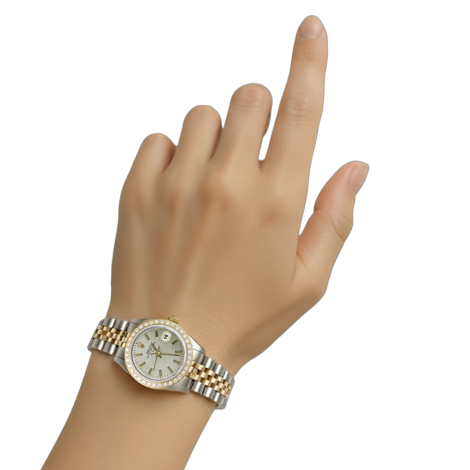 Rolex Natural Earth Mined Diamond Bezel White Stick Dial Watch Ss G Jubilee Bracelet P2
