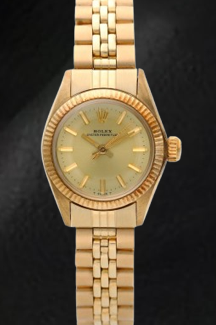 Rolex Oyster Perpetual 24 mm Champagne Stick Dial Yellow Gold Watch