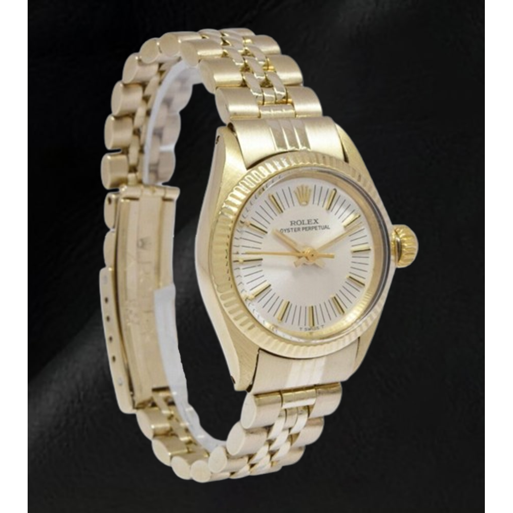 Rolex Oyster Perpetual 24 mm Silver Stick Dial Yellow Gold Watch