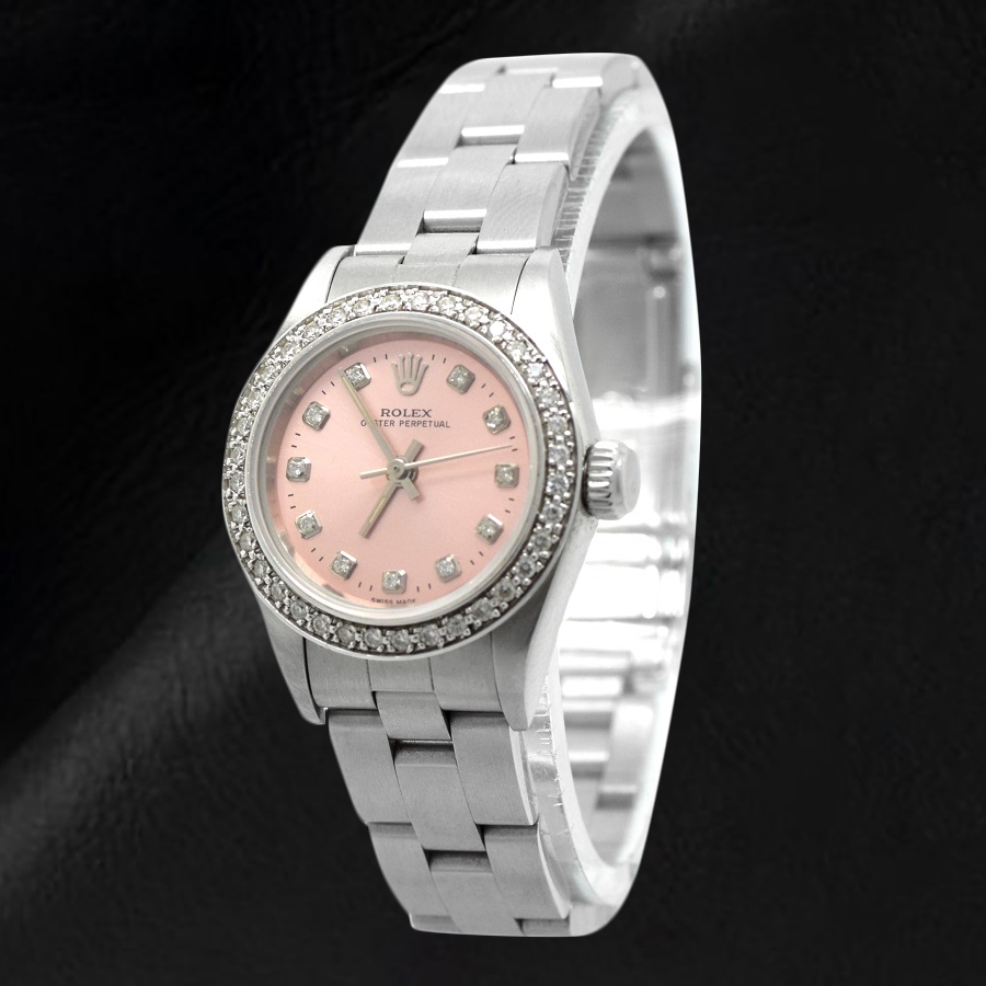 Rolex Oyster Perpetual Pink Diamond Dial 24 mm Stainless Steel Watch