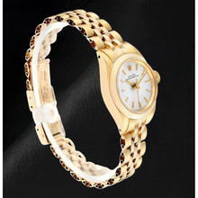 Rolex Oyster Prepetual Silver Stick Dial 24 mm Yellow Gold Ladies Watch