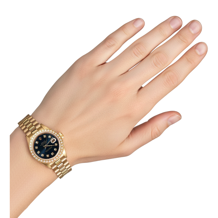 Rolex President Style Watch Blue Natural Earth Mined Diamond Dial Bezel Datejust Yg P2
