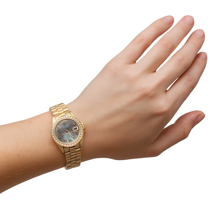 Rolex Presidential Style Lady Watch Yg Mop Roman Dial Natural Earth Mined Diamond Bezel