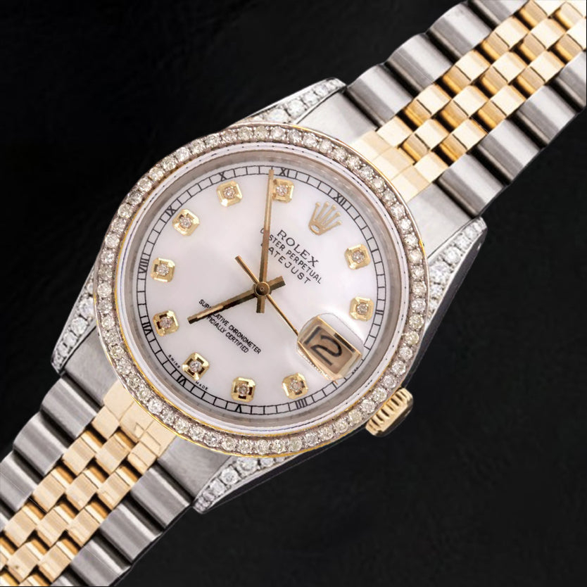 Rolex Two Tone Jubilee Bracelet Watch 36 Mm Dj White Diamond Dial Bezel