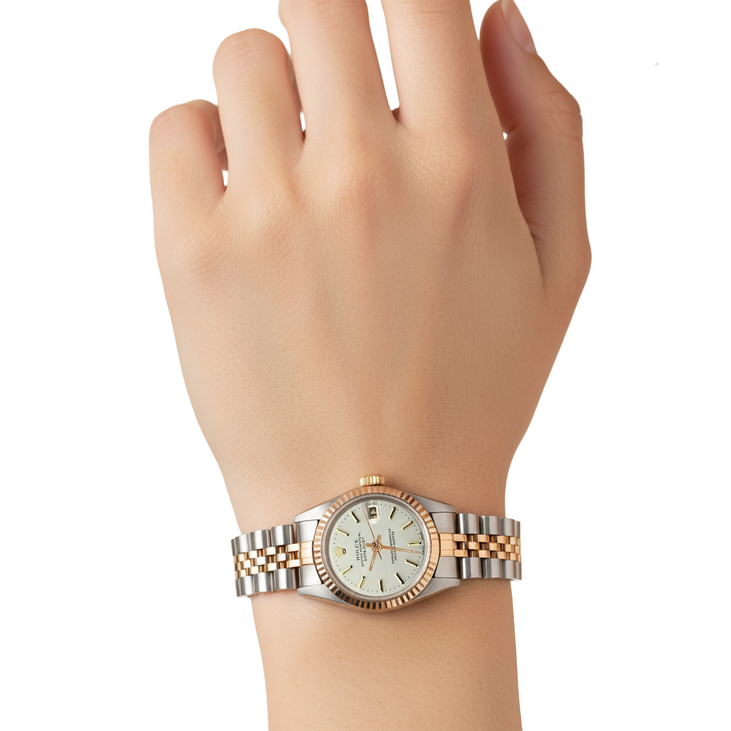 Rolex White Stick Dial Very Fine Ladies Yellow Gold Watch Jubilee P2