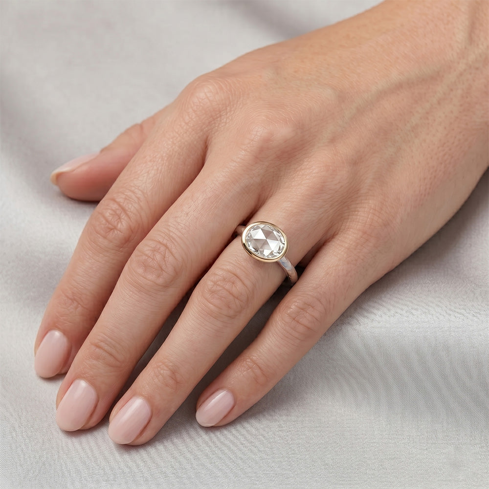 Rose Cut Brilliant Diamond Solitaire Engagement Ring 1.50 ct