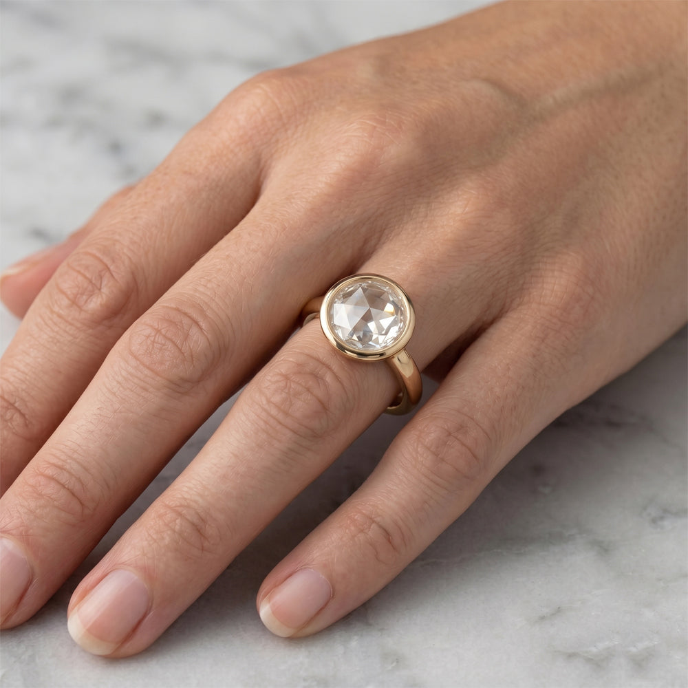 Rose Cut Solitaire Engagement Ring – Diamond 2.75 ct 14K Yellow