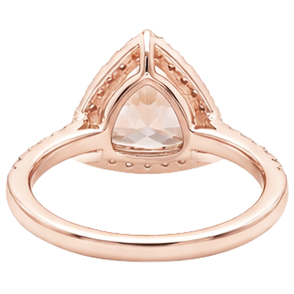 Rose Gold 14K 16.75 Ct Trillion Morganite And Round Natural Earth Mined Diamonds Ring