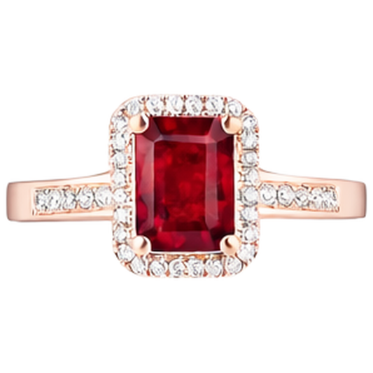 Rose Gold 14K Emerald Cut Red Ruby And Natural Earth Mined Diamond Wedding Ring 5 Ct
