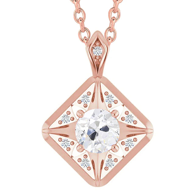 Rose Gold 14K Real Diamond Pendant Jewelry Round Old Miner 2.50 Carats