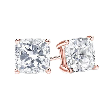 Rose Gold 4 Carats Cushion Cut Real Diamonds Studs Earrings New