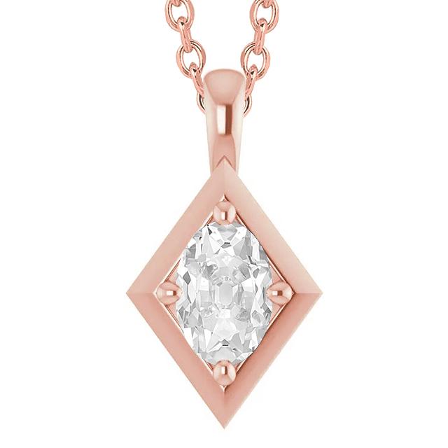 Rose Gold Ladies Genuine Diamond Pendant Oval Old Cut 2.50 Cartas 14K