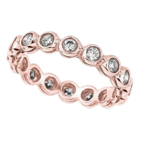 Rose Gold Natural Diamond Eternity Band Round Bezel Set 1.60 Carats