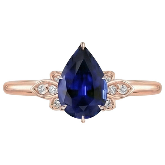Rose Gold Natural Earth Mined Diamond Engagement Ring Pear Cut Ceylon Sapphire 7.25 Carats