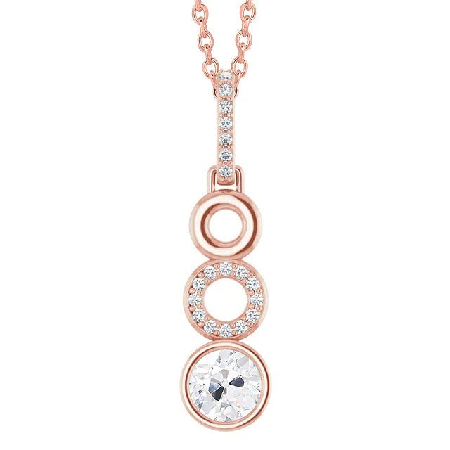 Rose Gold Real Diamond Pendant Bezel Set Round Old Miner 2 Carats