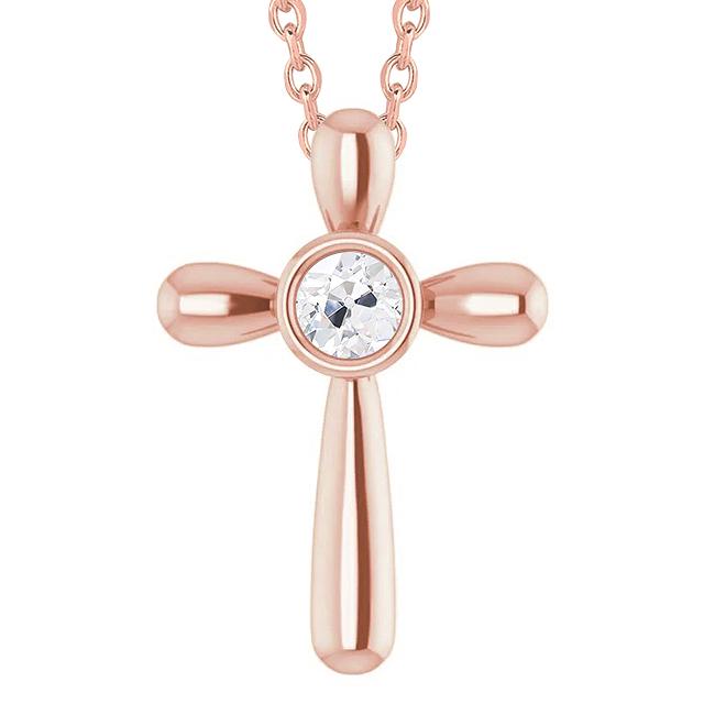Rose Gold Round Slide Cross Natural Diamond Pendant 1 Carat Old Miner Jewelry