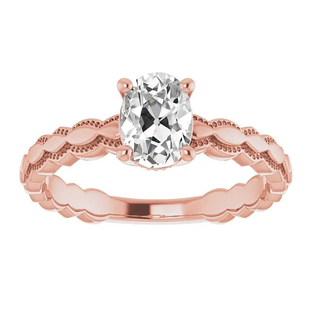 Rose Gold Solitaire Ring Oval Old Mine Cut Real Diamond 3.25 Carats