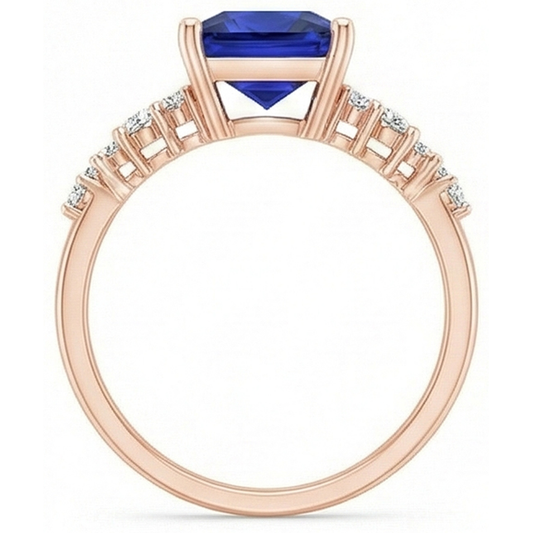 Rose Gold Women's Blue Sapphire Gemstone Ring With Accents 3.75 Carats