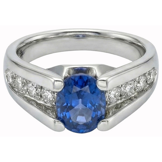 Round 2.50 Carats Sri Lanka Sapphire Natural Earth Mined Diamond Ring White Gold 14K