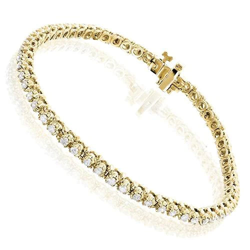 Round 3.80 Carats Real Diamonds Lady Tennis Bracelet Prong Set YG 14K