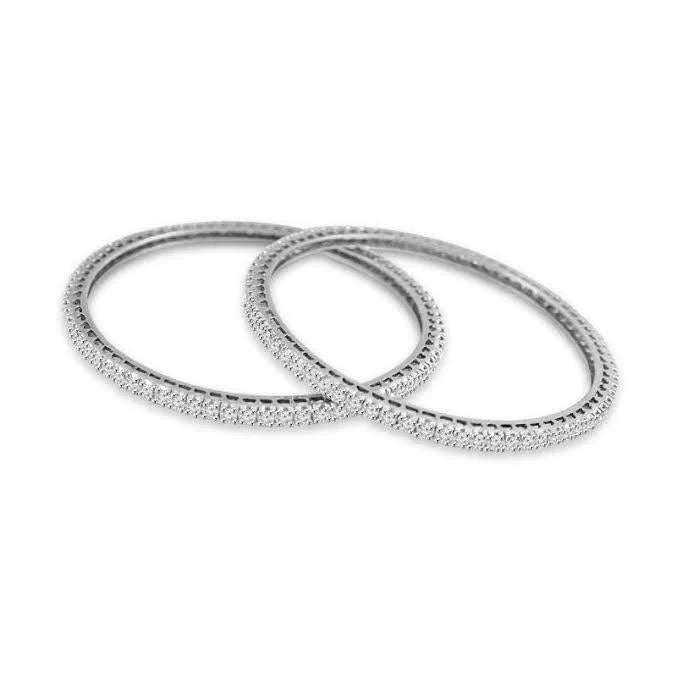 Round 4 Carats Real Diamond Ladies Bangle Jewelry White Gold 14K