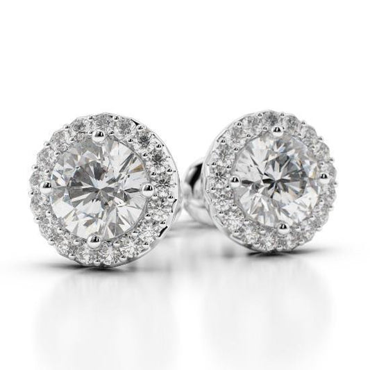 Round 4.60 Carats Real Diamonds Women Stud Halo Earrings 14K White Gold
