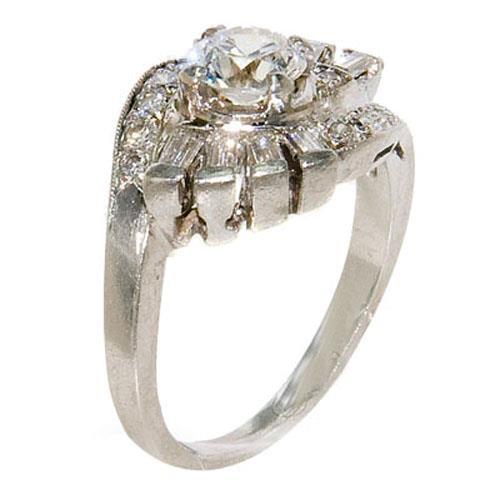 Round And Baguette Vintage Style Diamond Engagement Ring 2.30 Carats